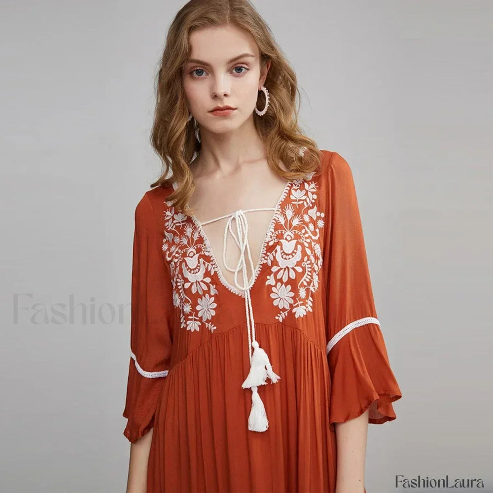 Floral Flare Sleeve Boho Dress