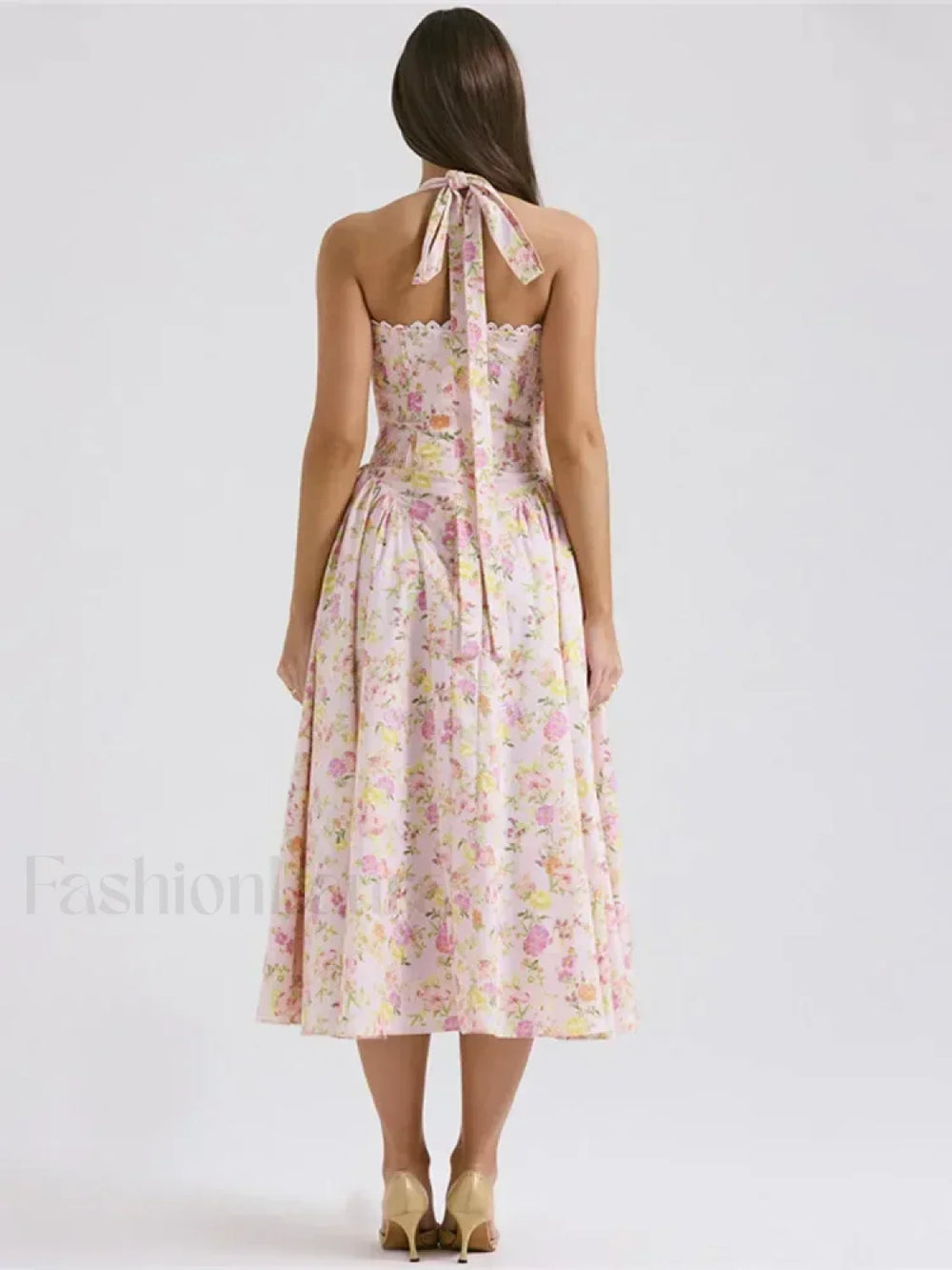 Floral Halter Backless Midi Dress