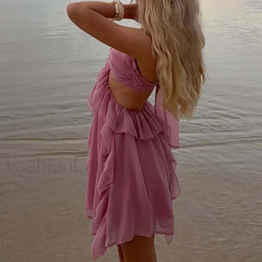 Floral Halter Pleated Mini Dress