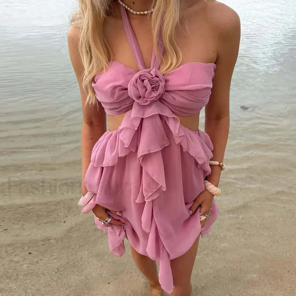 Floral Halter Pleated Mini Dress