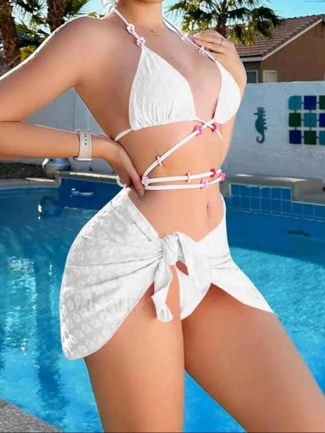 Floral Halter Swim Three Piece Set