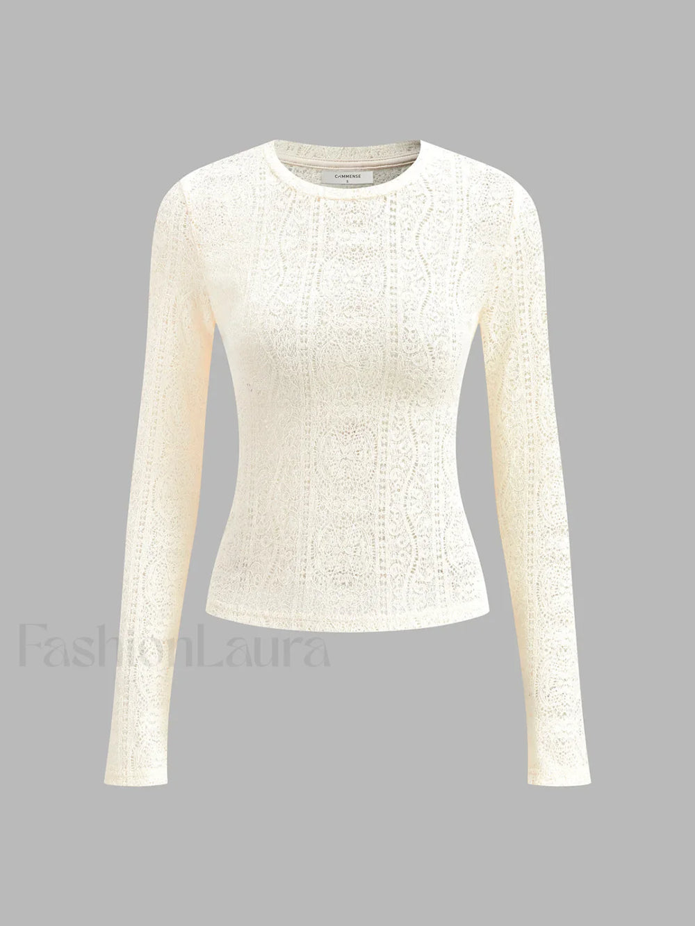 Floral Hollow Knit Crew Neck Long Sleeve Top T Shirts