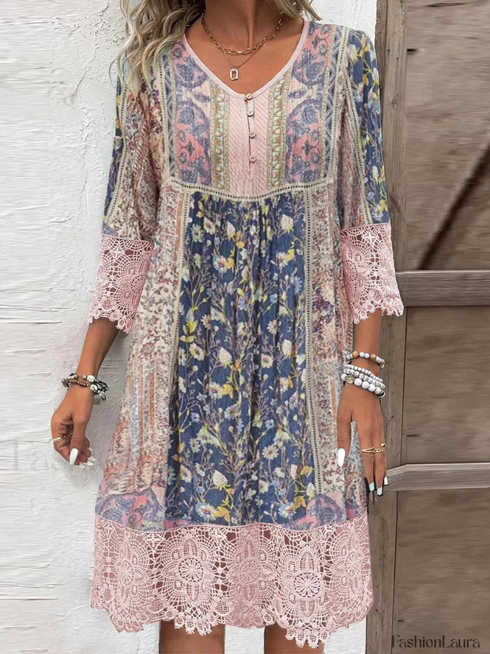 Floral Hooded A Line Boho Dress Pink / S