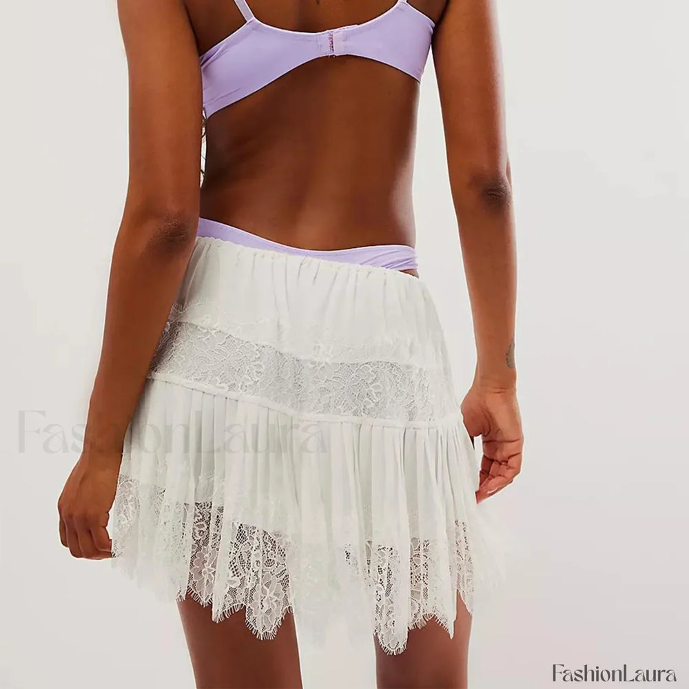 Floral Lace Patchwork Mini Skirt WHITE / S