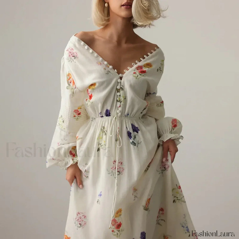 Floral Lantern Sleeve Boho Dress
