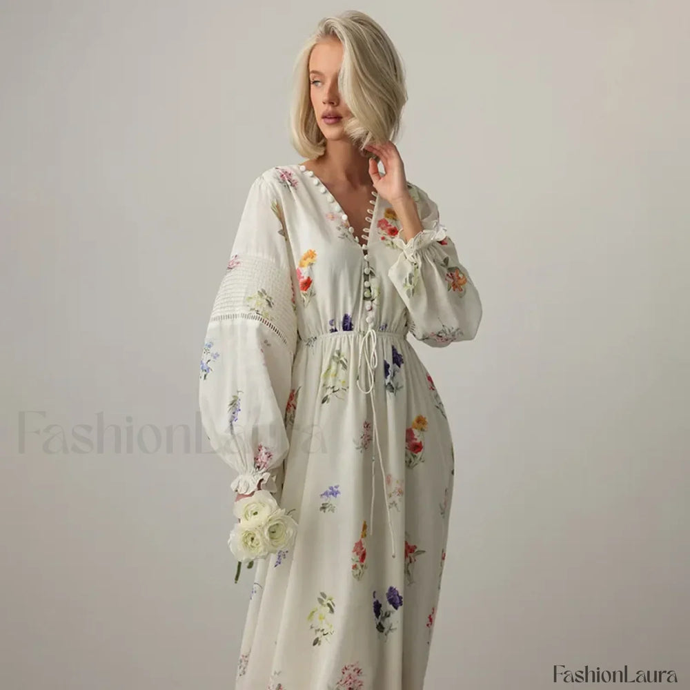Floral Lantern Sleeve Boho Dress
