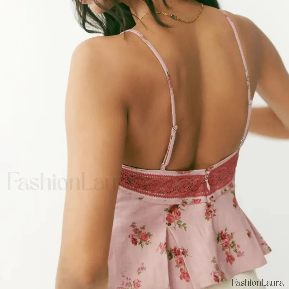 Floral Low Cut Backless Crop Top