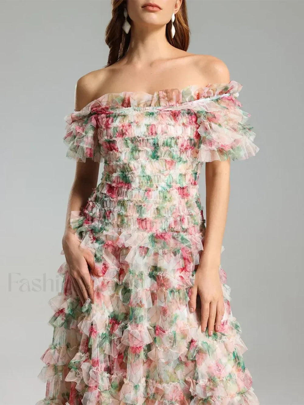 Floral Mesh Colorblock Maxi Dress PINK / S