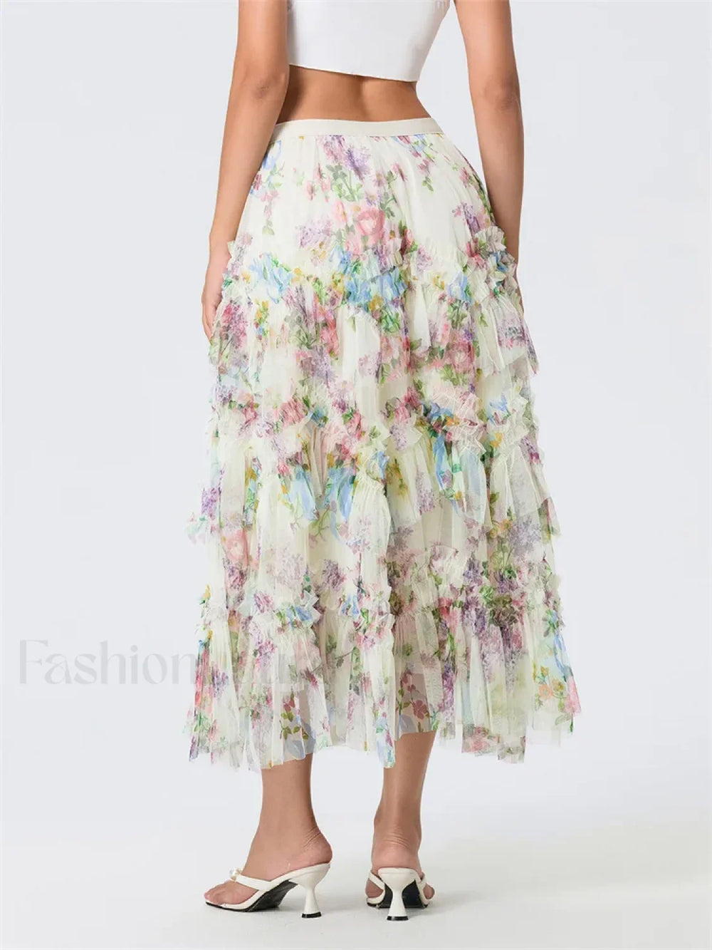 Floral Mesh Tutu Flowy Long Skirt