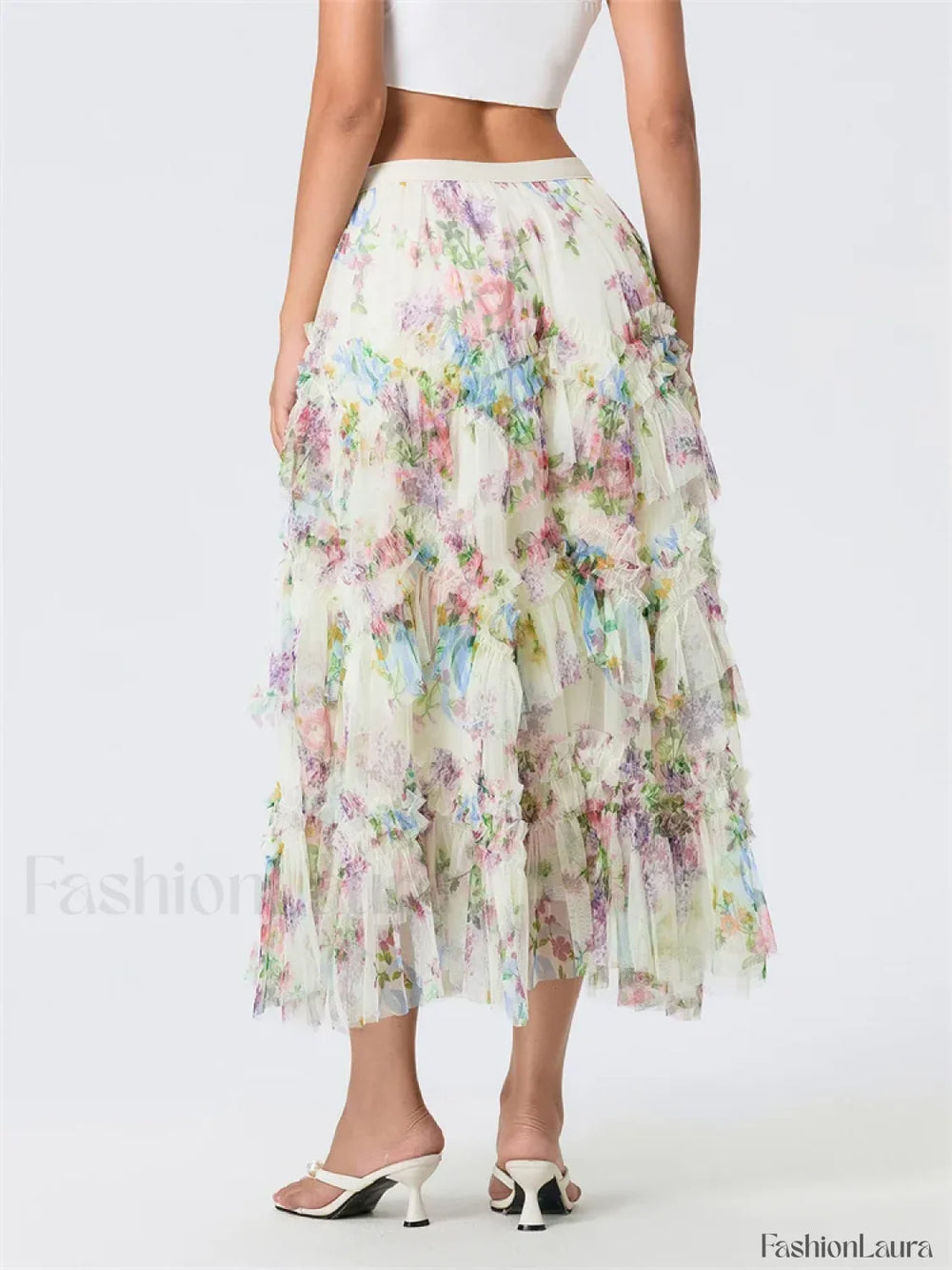 Floral Mesh Tutu Flowy Long Skirt