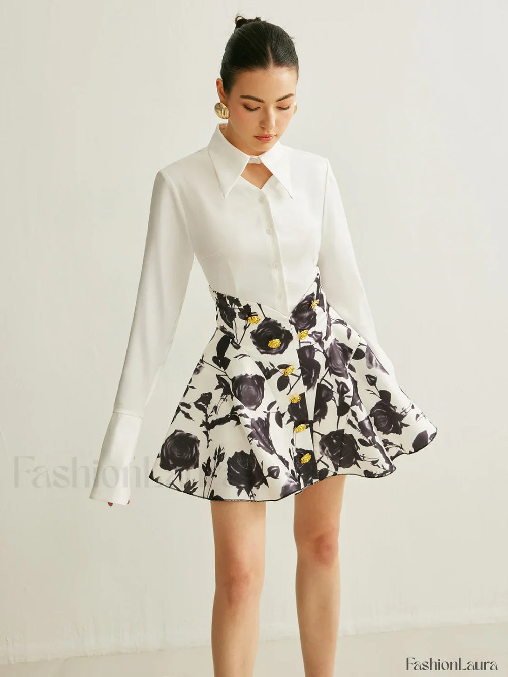 Floral Print Button Detail Skirt Skirts