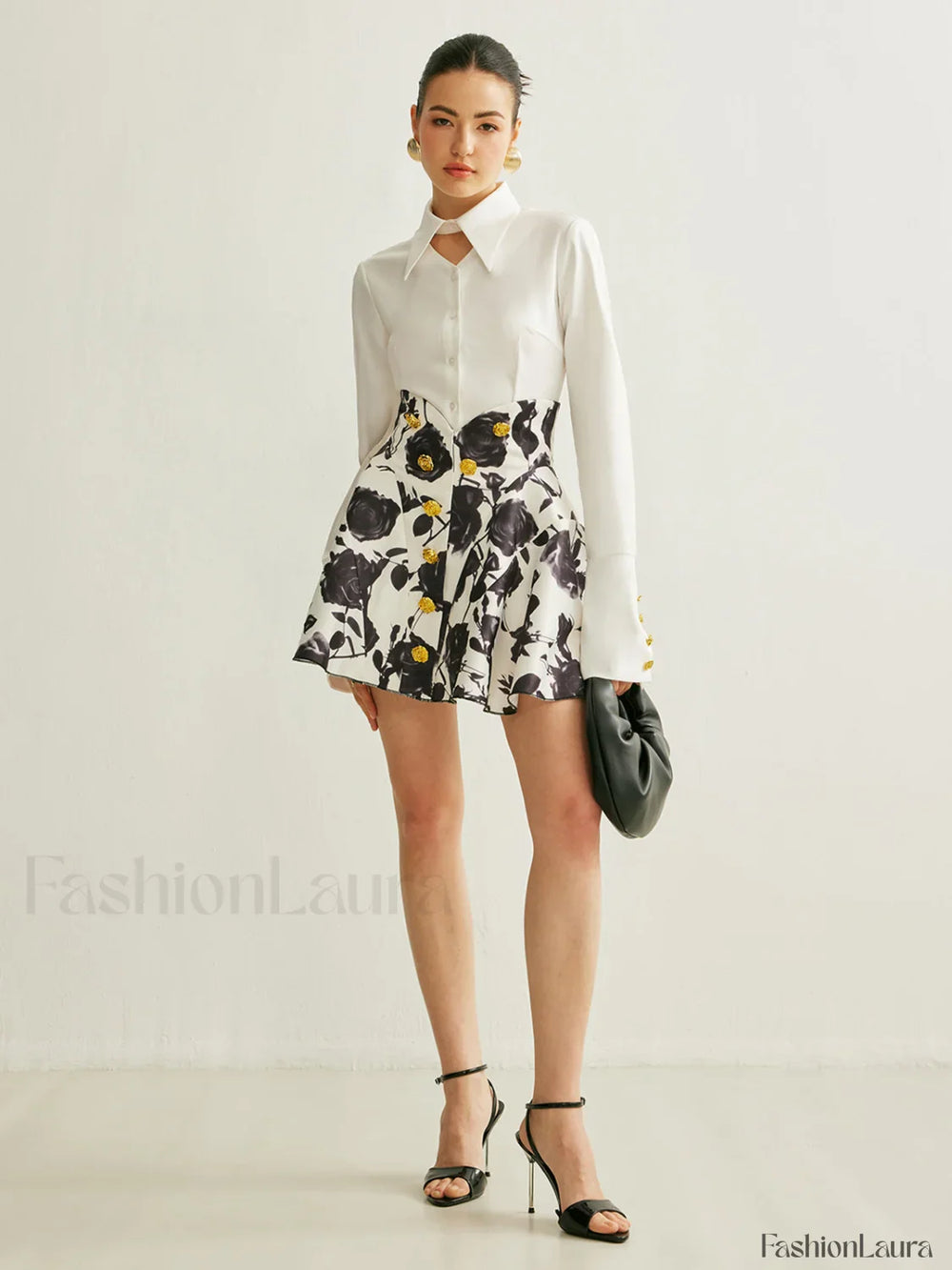 Floral Print Button Detail Skirt Skirts