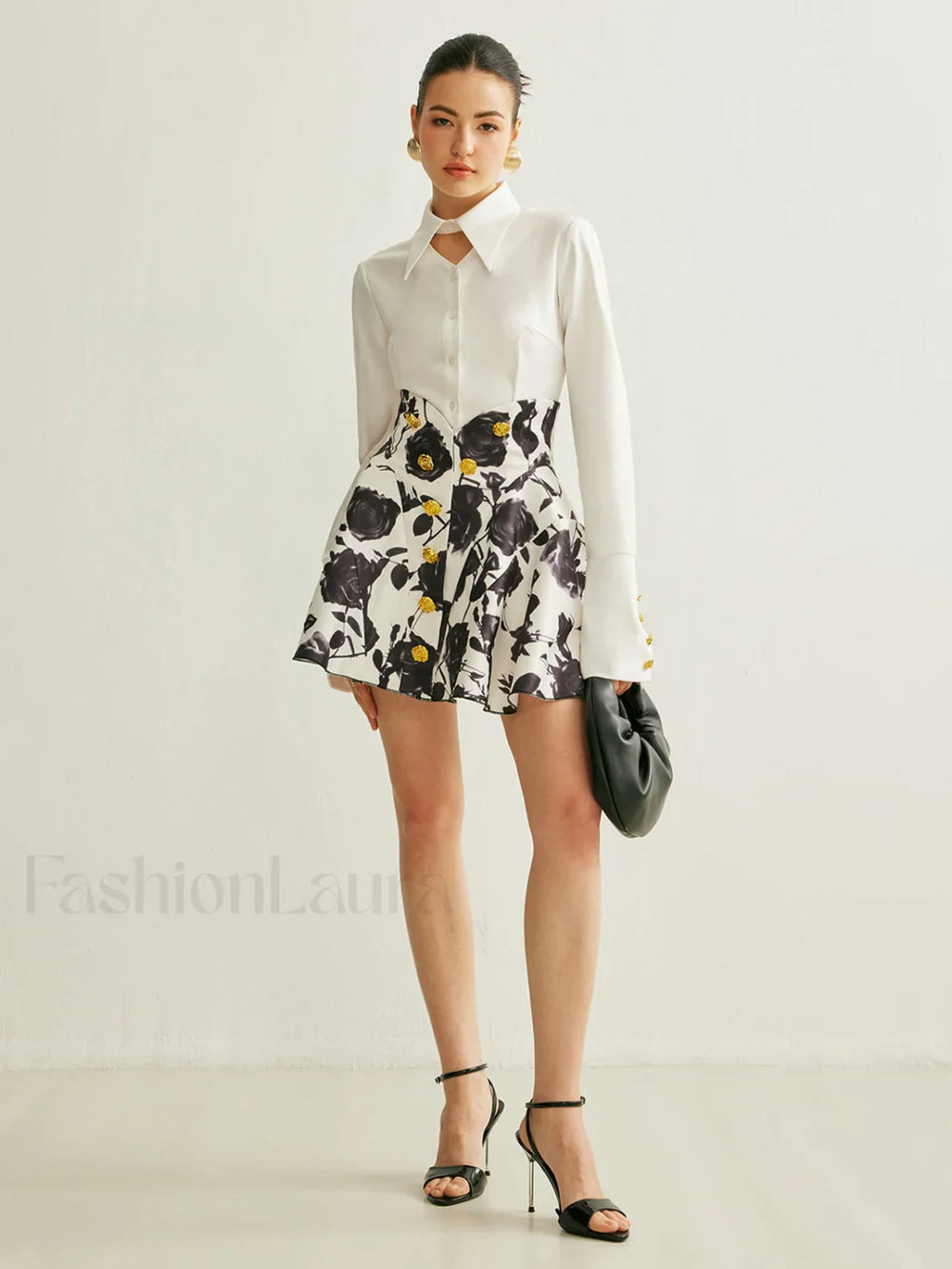 Floral Print Button Detail Skirt Skirts