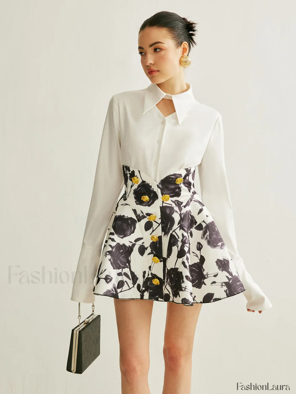 Floral Print Button Detail Skirt Skirts