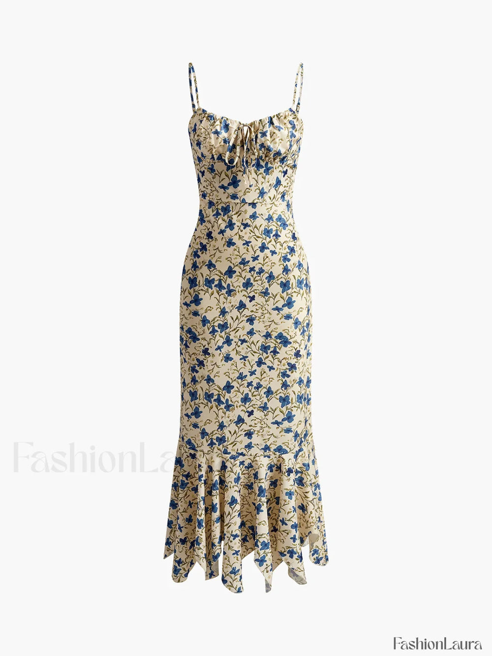 Floral Print Knotted Irregular Hem Long Dress Dresses