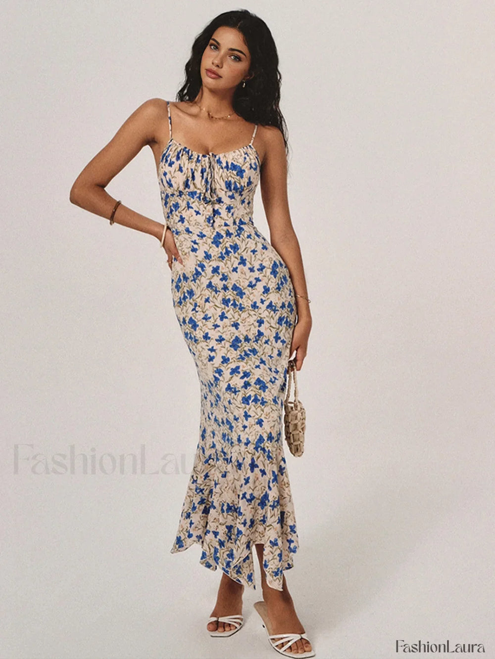 Floral Print Knotted Irregular Hem Long Dress Dresses