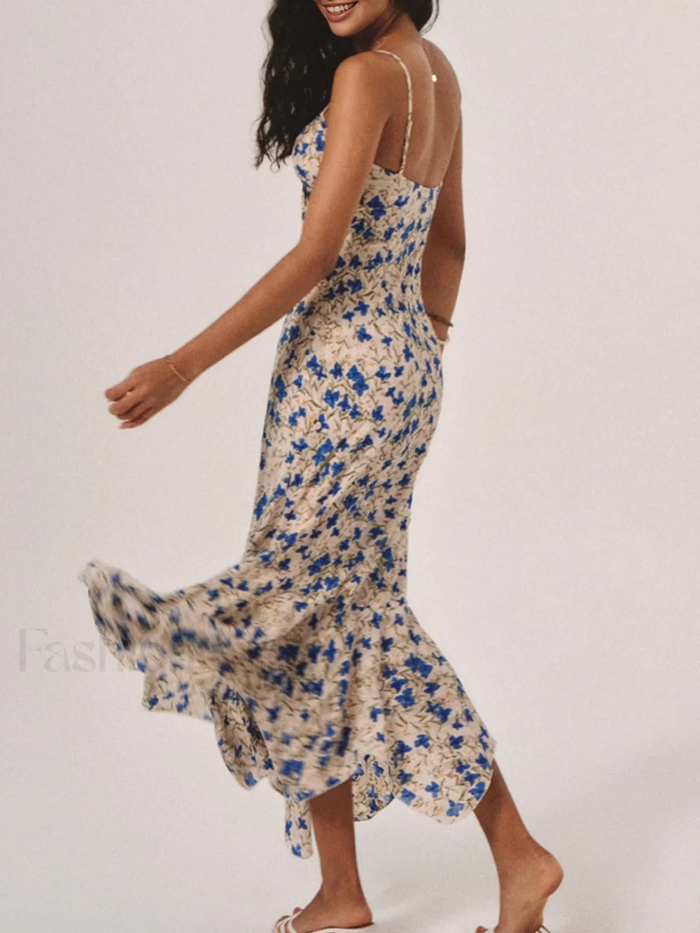 Floral Print Knotted Irregular Hem Long Dress Dresses