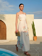 Floral Print Lace Up Back Sleeveless Dress Dresses