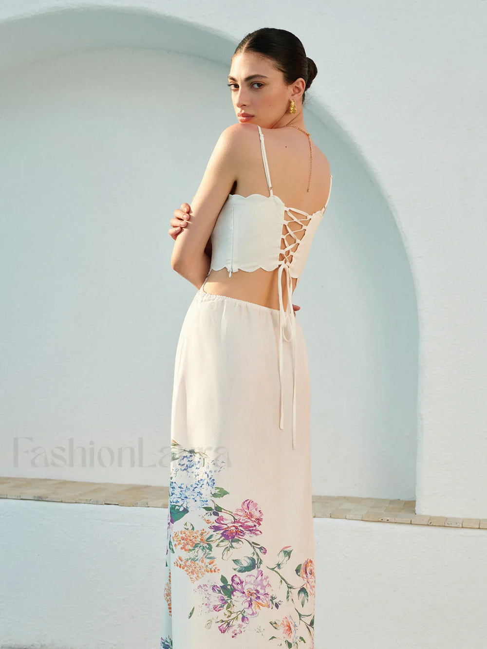 Floral Print Lace Up Back Sleeveless Dress Dresses