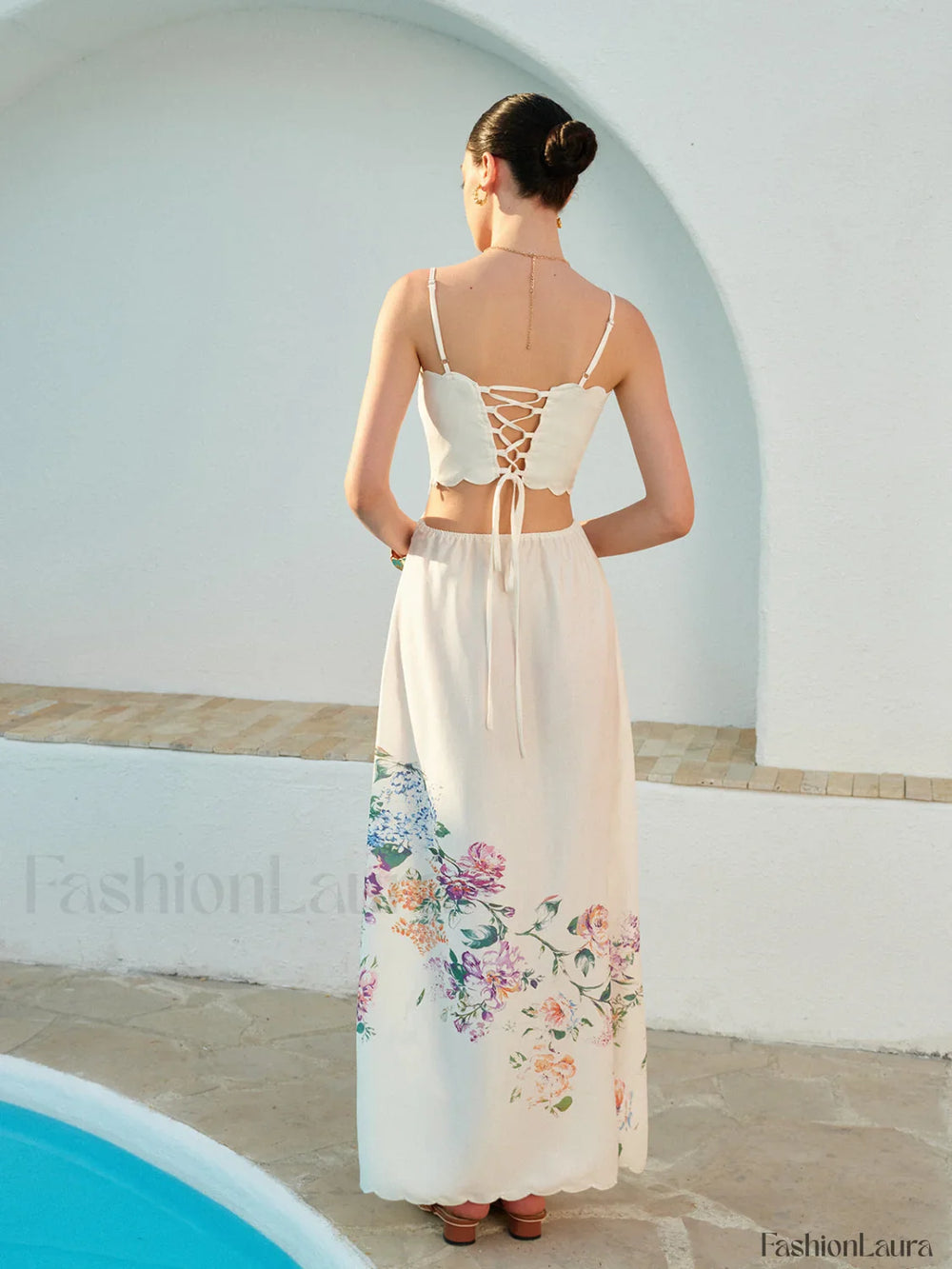 Floral Print Lace Up Back Sleeveless Dress Dresses