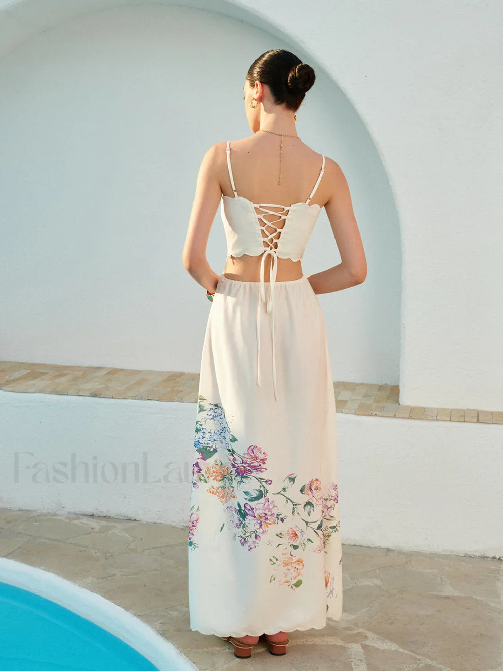 Floral Print Lace Up Back Sleeveless Dress Dresses