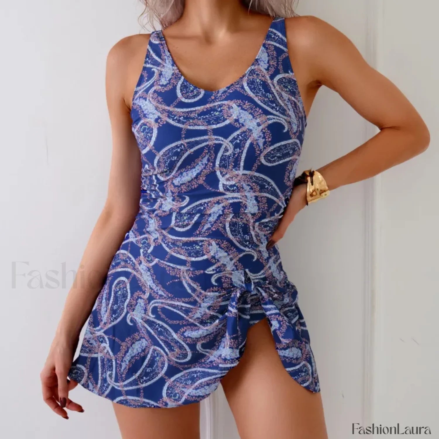 Floral Print Push Up Closed One Piece blue1 / S
