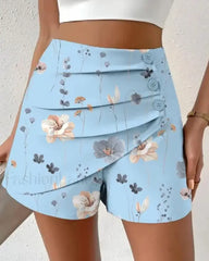 Floral Print Side Button Ruched Short