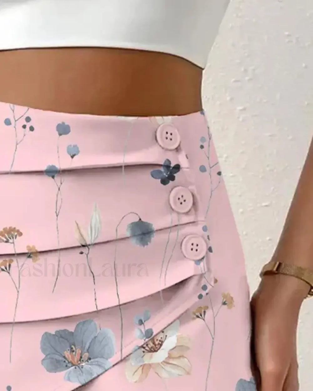 Floral Print Side Button Ruched Short