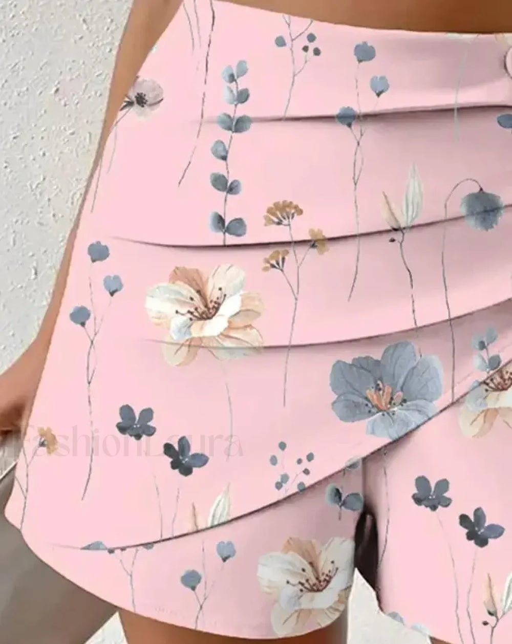 Floral Print Side Button Ruched Short