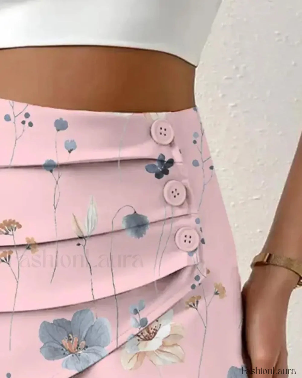 Floral Print Side Button Ruched Short