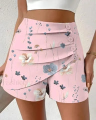Floral Print Side Button Ruched Short pink / S