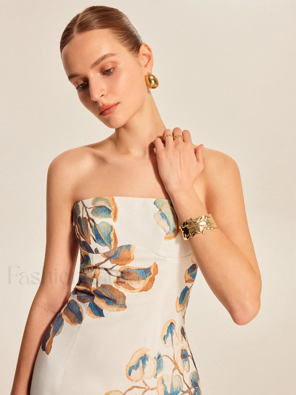 Floral Print Strapless Dress Dresses