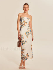 Floral Print Strapless Dress Dresses