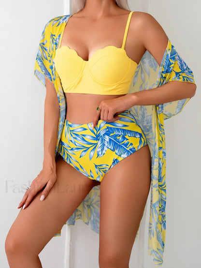 Floral Print Three Pieces Cover Up