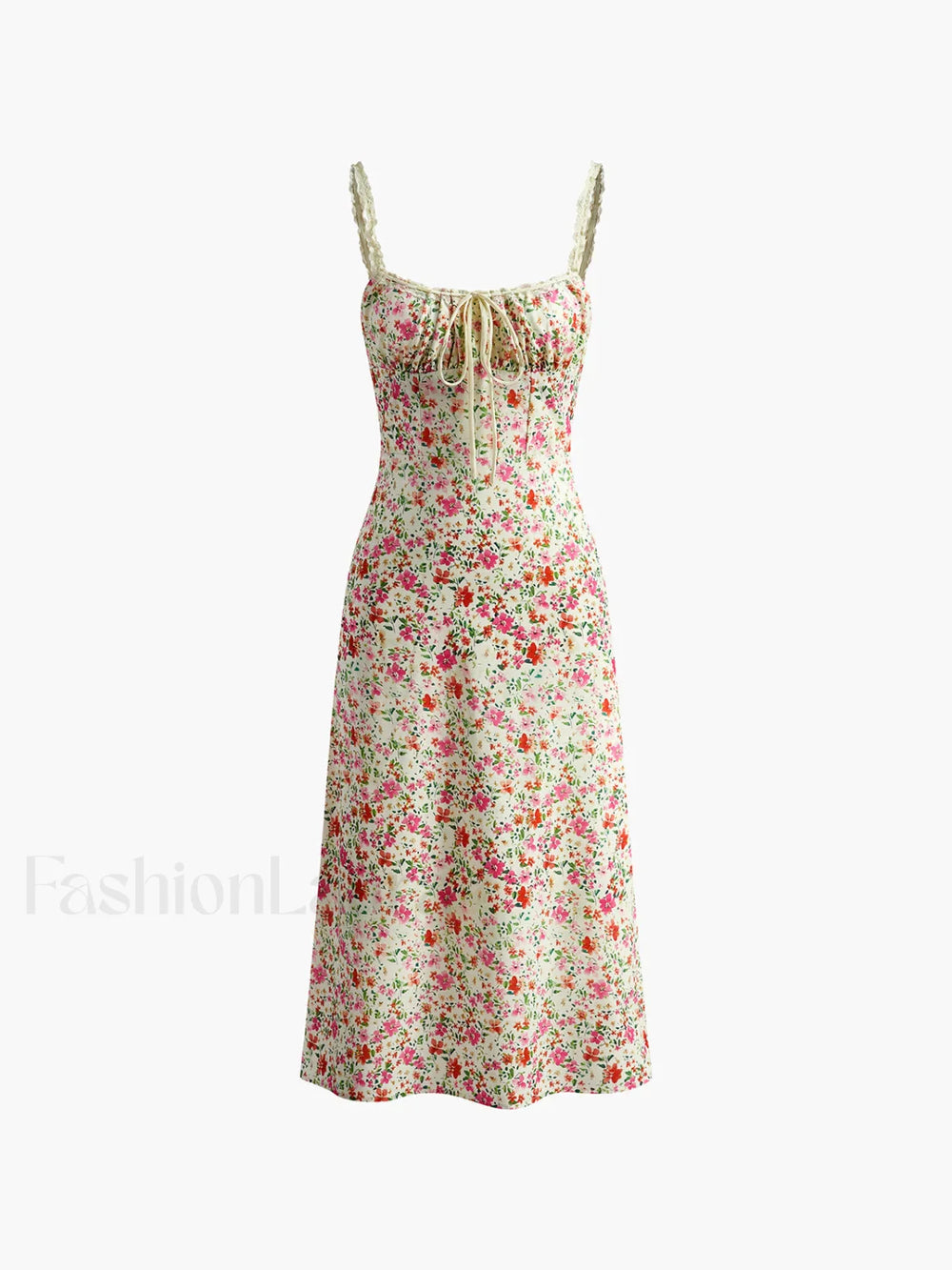 Floral Print Trim Cami Midi Dress Dresses