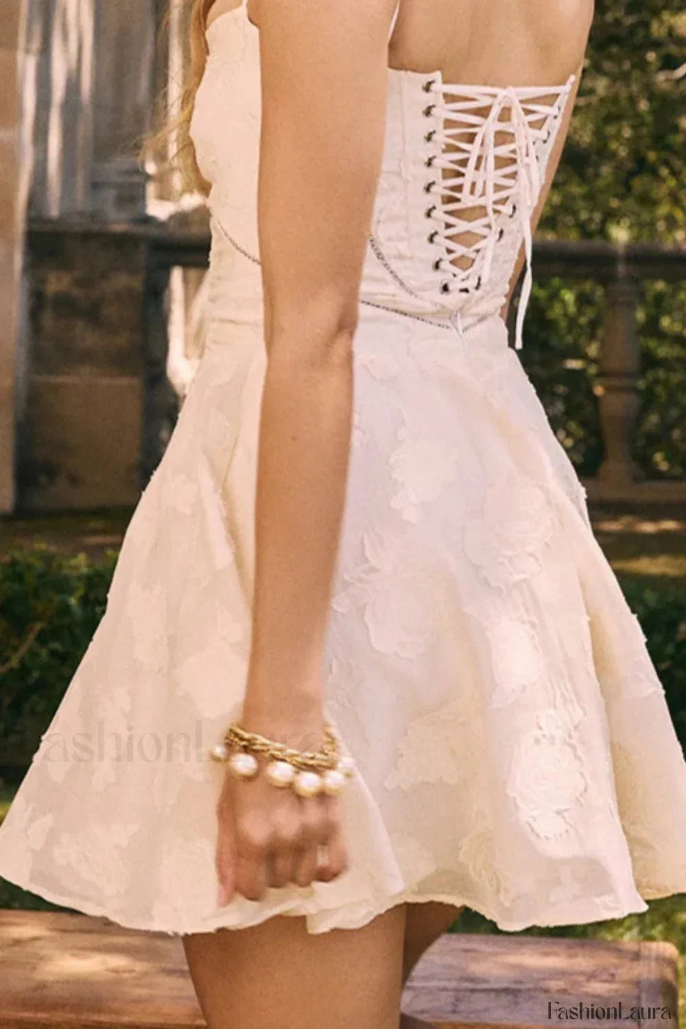 Floral Printed Backless U Neck Strappy A Line Mini Dress