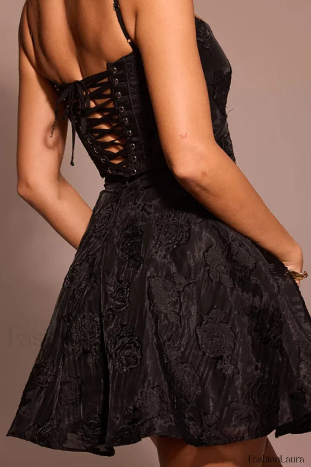 Floral Printed Backless U Neck Strappy A Line Mini Dress