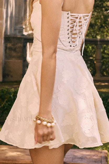 Floral Printed Backless U Neck Strappy A Line Mini Dress