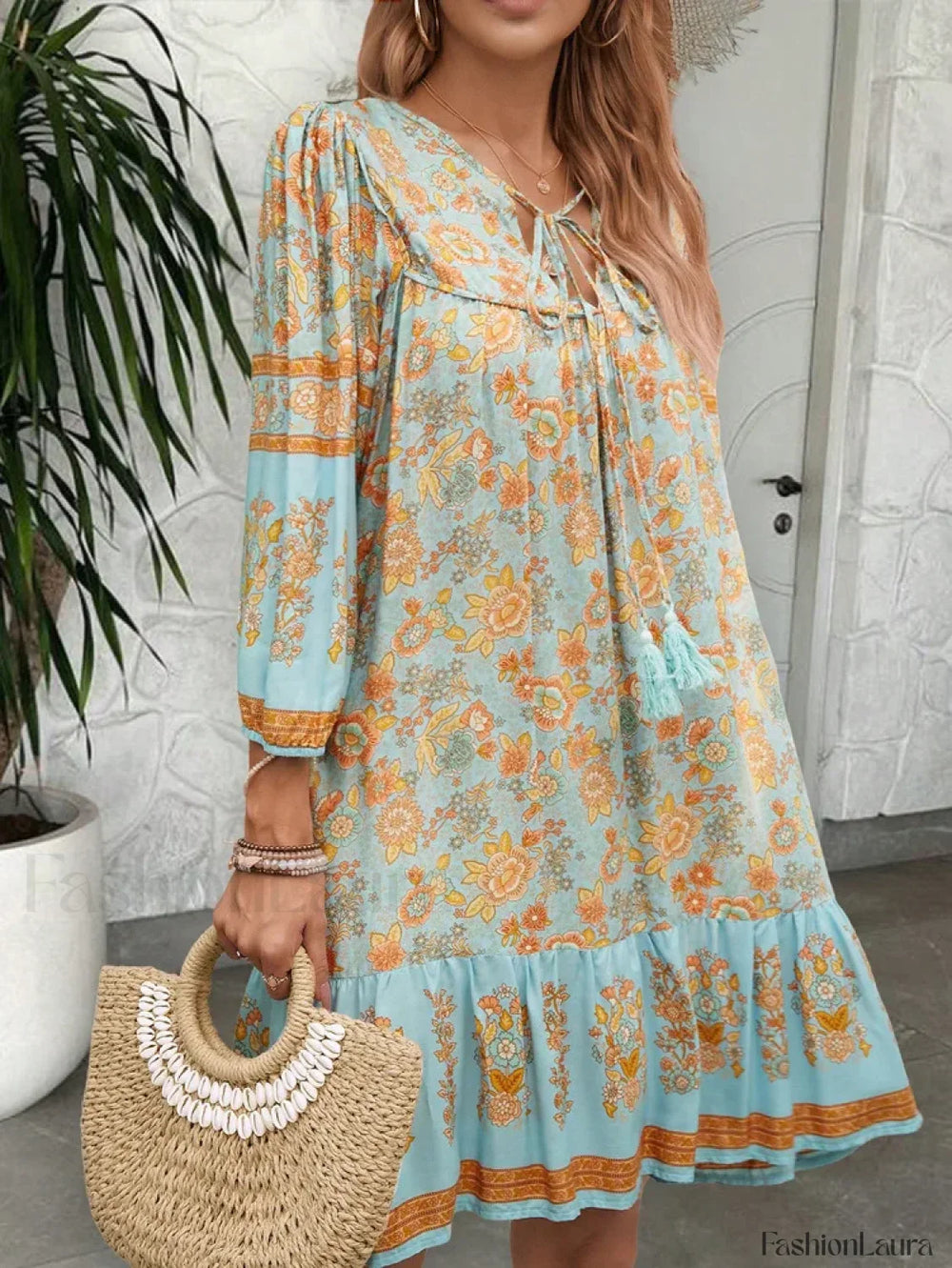 Floral Printed Tassel Boho Dress