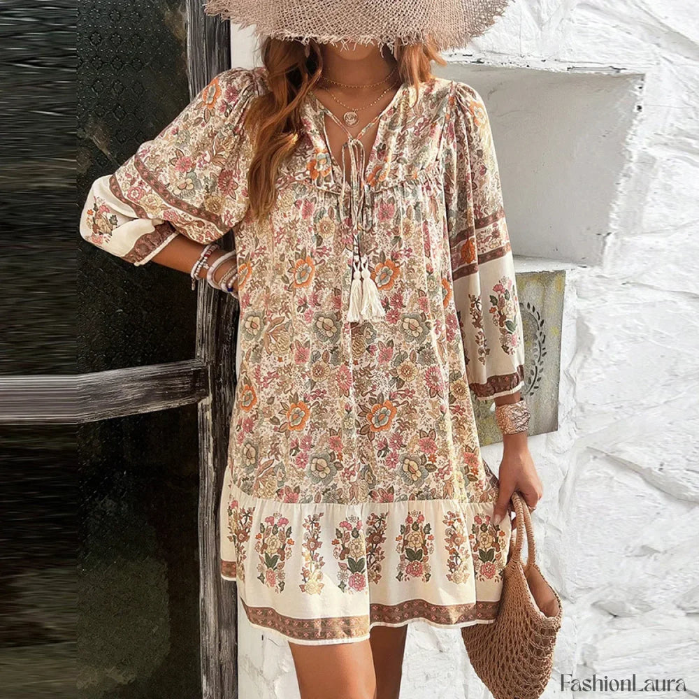 Floral Printed Tassel Boho Dress