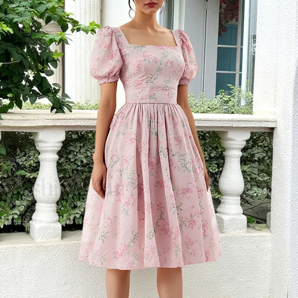 Floral Puff Sleeve Midi Dress