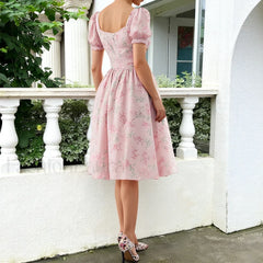 Floral Puff Sleeve Midi Dress