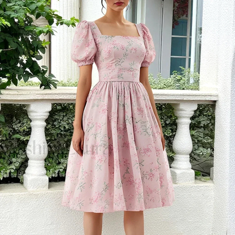 Floral Puff Sleeve Midi Dress