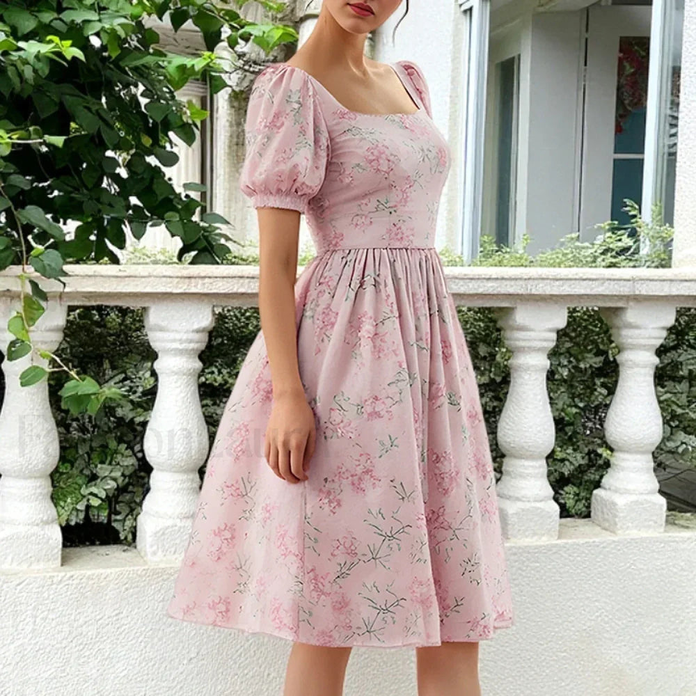 Floral Puff Sleeve Midi Dress