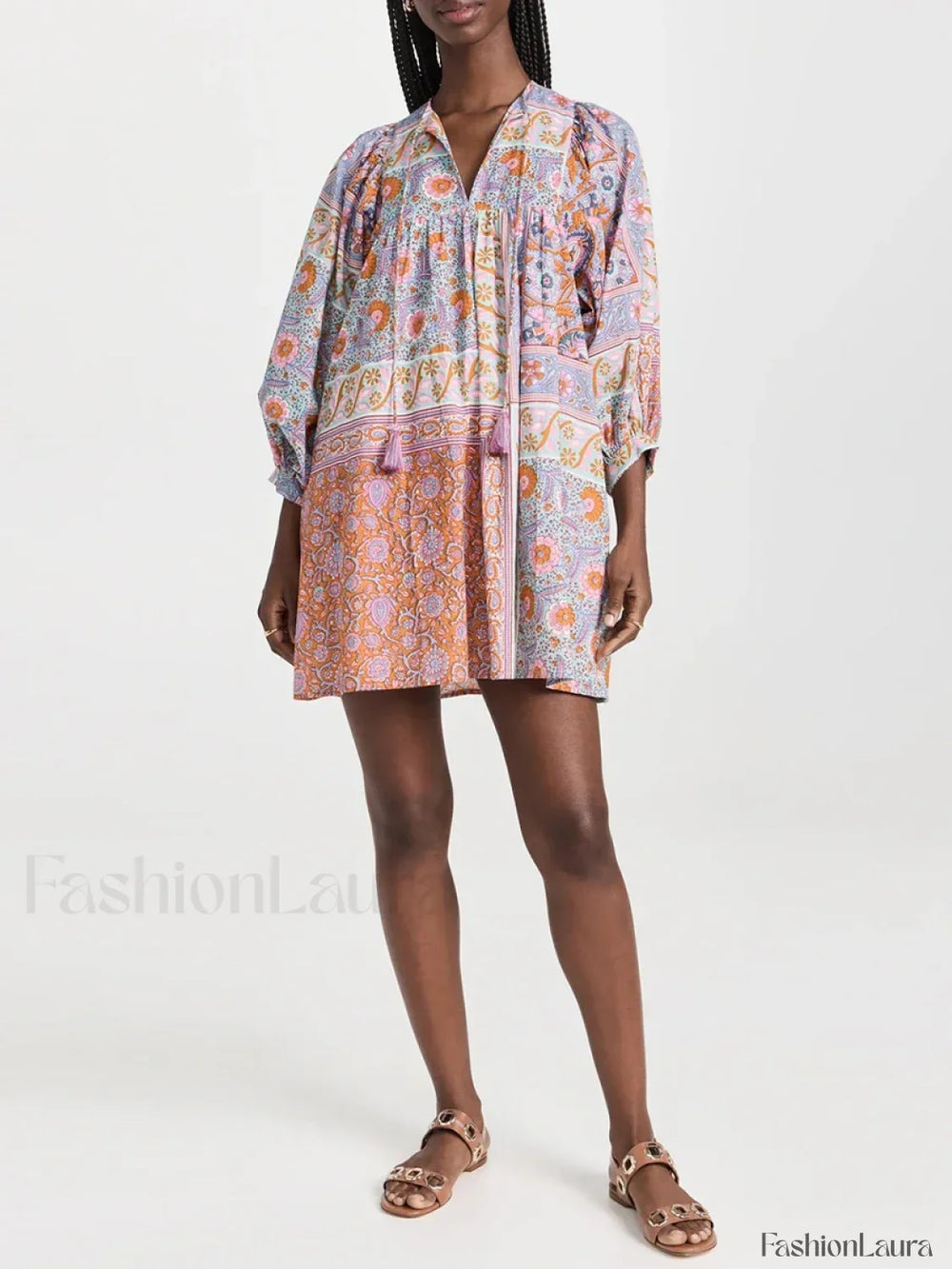 Floral Puff Sleeve Shirt Boho Dress