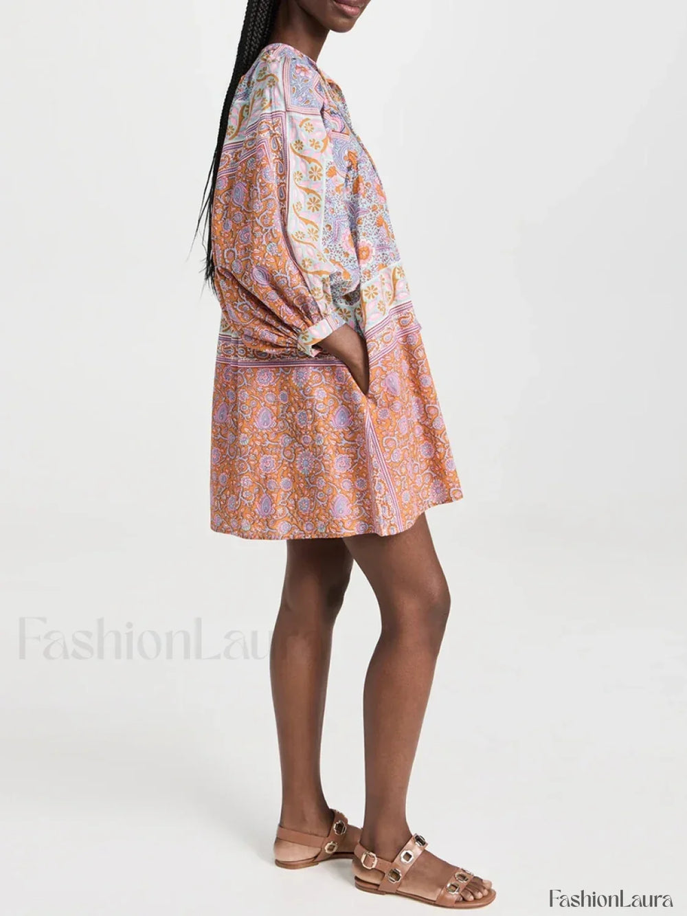 Floral Puff Sleeve Shirt Boho Dress