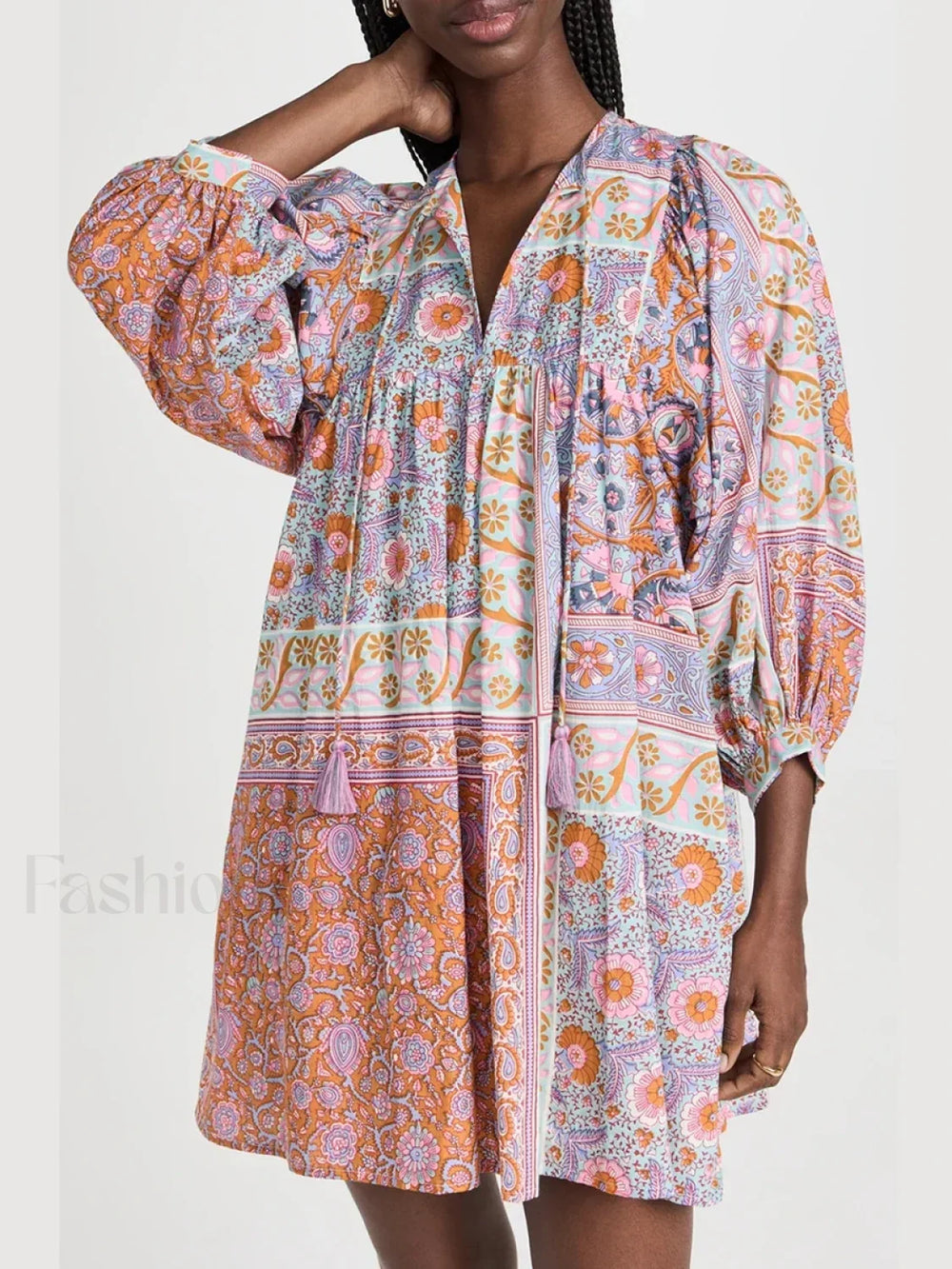 Floral Puff Sleeve Shirt Boho Dress