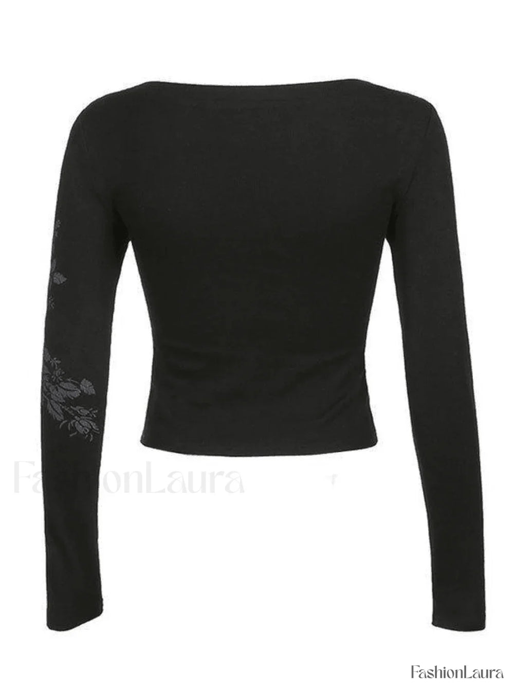 Floral Rhinestone Long Sleeve Crop Top Tops&Tees