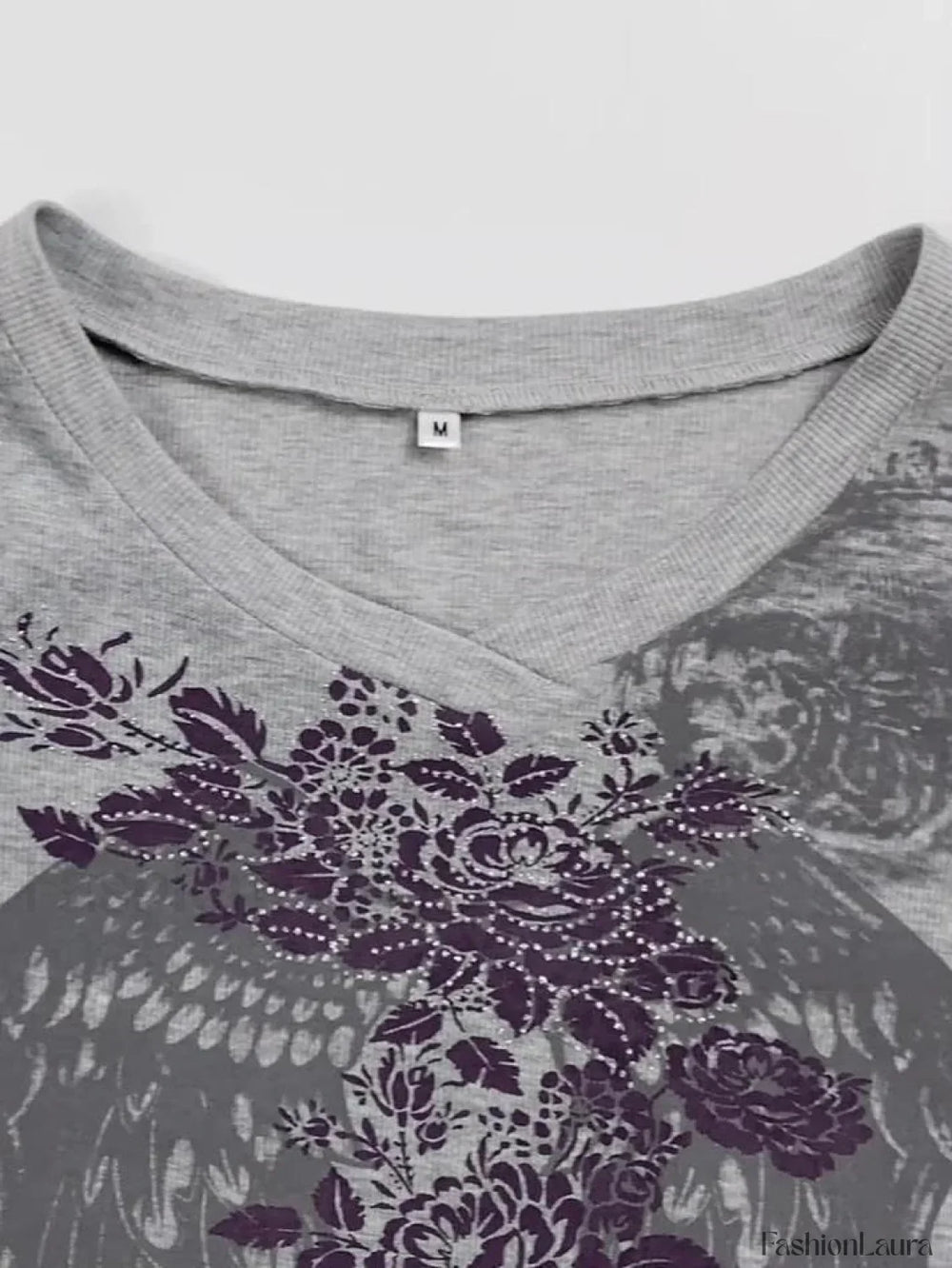 Floral Rhinestone Long Sleeve Crop Top Tops&Tees