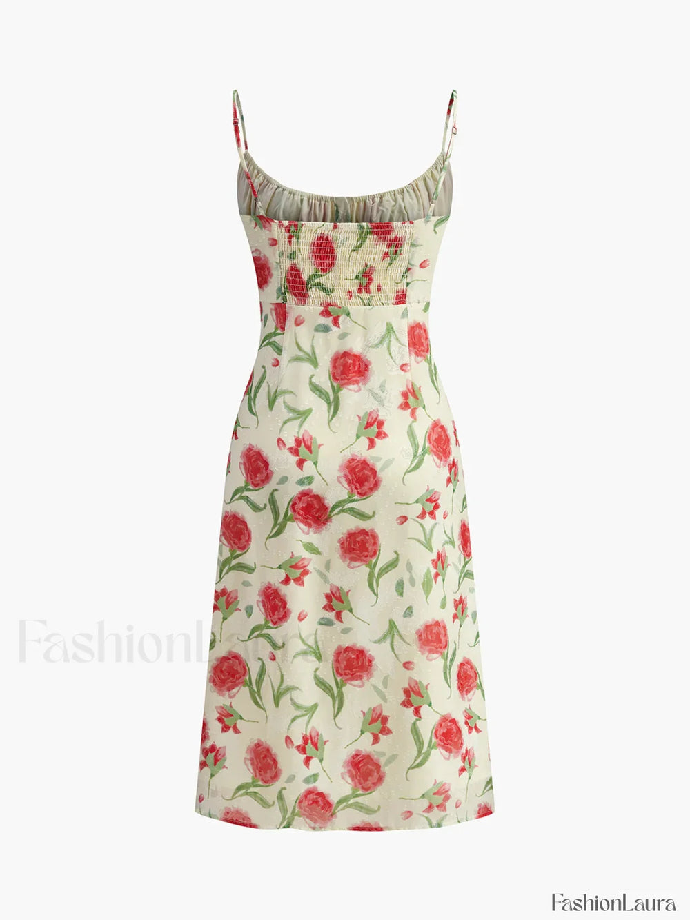 Floral Ruched Button Detail Dress Dresses